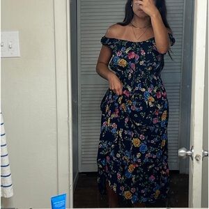 casual, fresh and elegant floral dress dark blue